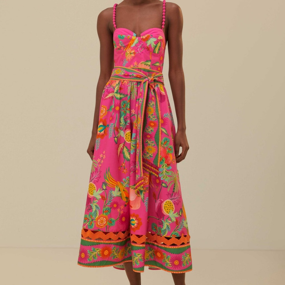 Farm Rio Pink Delicate Fruit Garden Organic Cotton Midi Dress